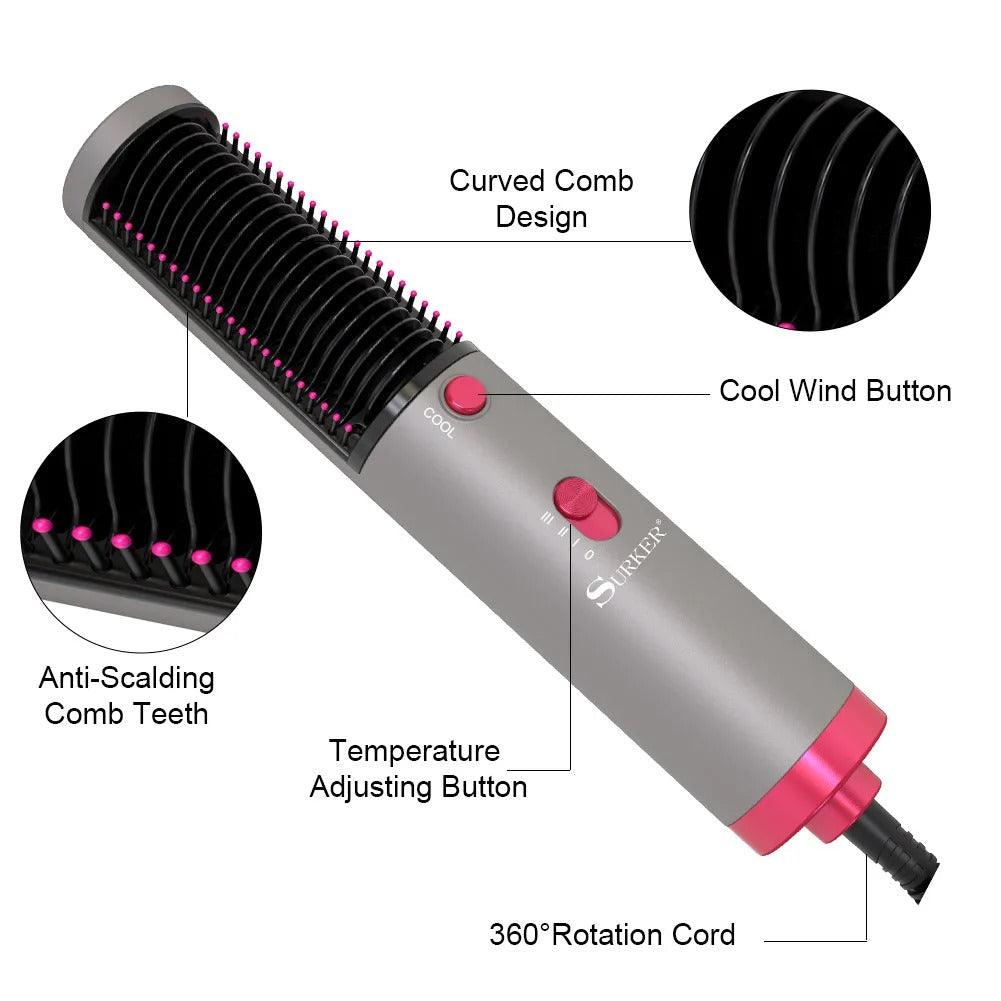 NEW HOT AIR HAIR DRYER BRUSH 3 IN 1 HAIR BLOW DRYER STRAIGHTENER VOLUMIZER NEGATIVE ION STYLER COMB KIT FOR WET DRY HAIR